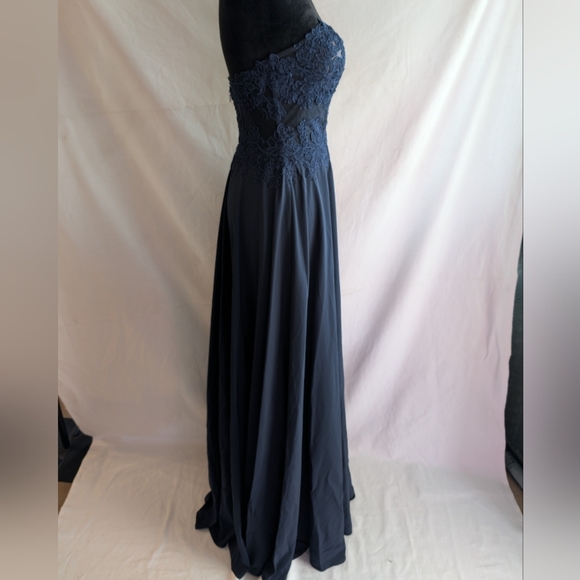 Sheer-Bodice Long PromGirl Sweetheart Blue Formal Maxi Dress Size 2 NWT - Picture 6 of 16